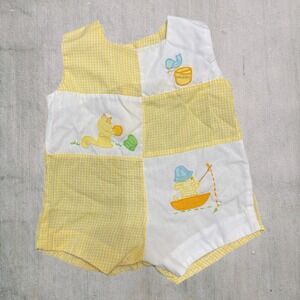 Nannette Vintage 70-80s Baby Romper Sunsuit Heirloom Embroidered Gingham Nursery